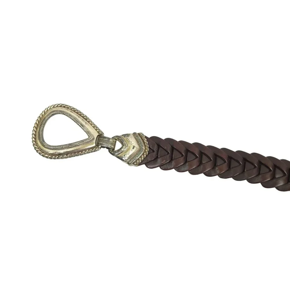 Braided Brown Leather Belt Vintage R.O.C. Womens Sz S Western Silver Tone Buckle